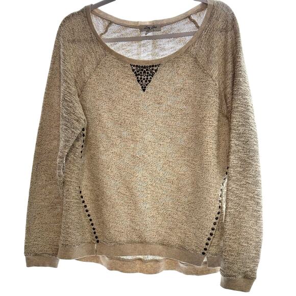 Lucky Lotus By Lucky Brand NWT Women Cream w/ gold Studded Knit Pullover XL - Picture 1 of 7